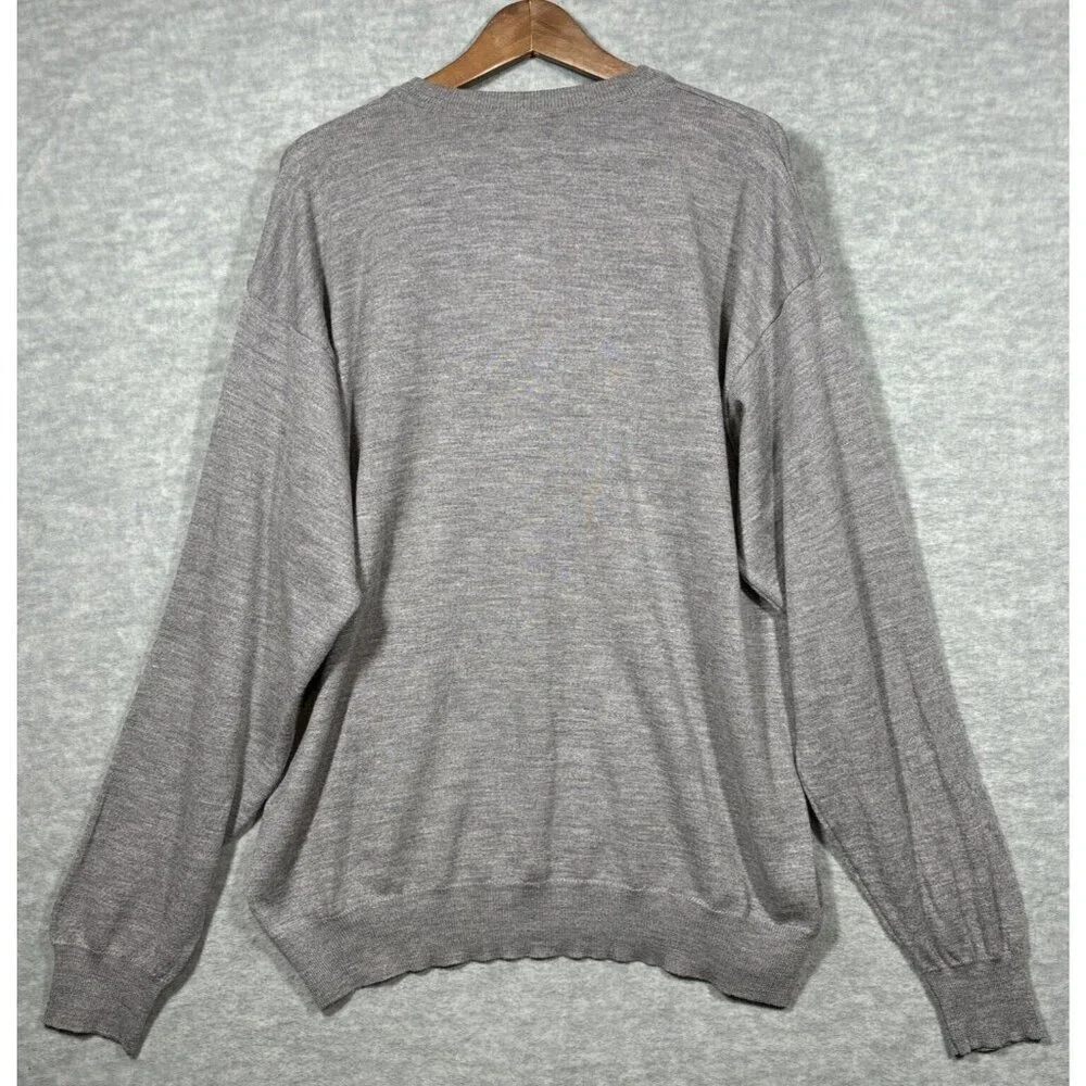 111 State Mens Sweater Sz XLT 100% Extra Fine Merino‎ Wool V Neck Gray Casual